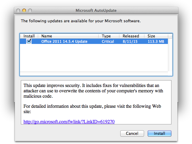 latest ms office 2011 for mac update